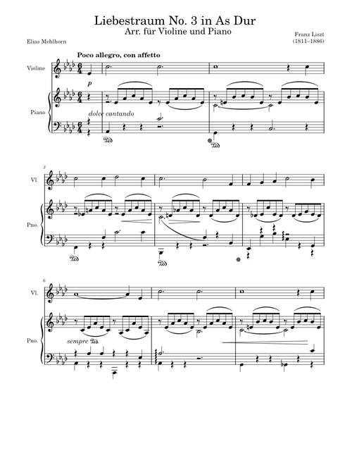 Liebestraum No. 3 in A♭Major – Franz Liszt arr. Violin + Piano
