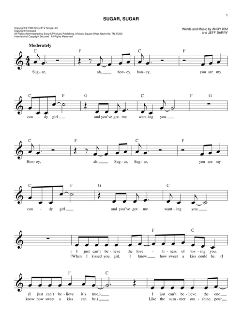Sugar, Sugar - The Archies (Easy Lead Sheet - Fake Book)