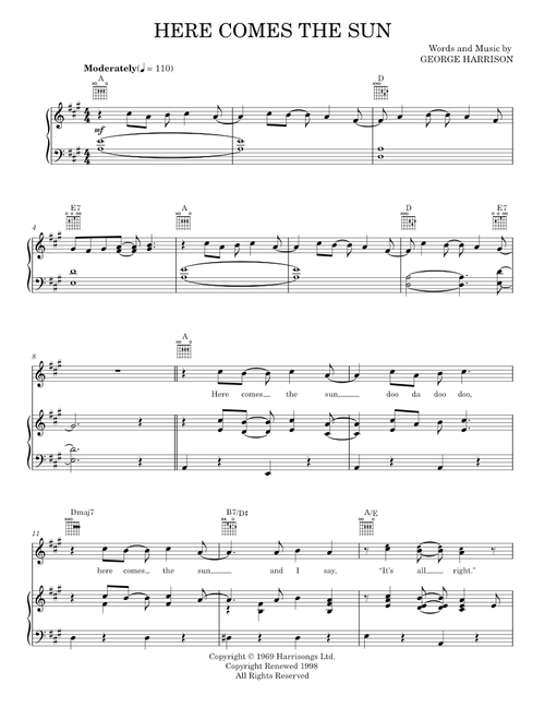 Here comes the sun - The Beatles (Piano-Vocal-Guitar)