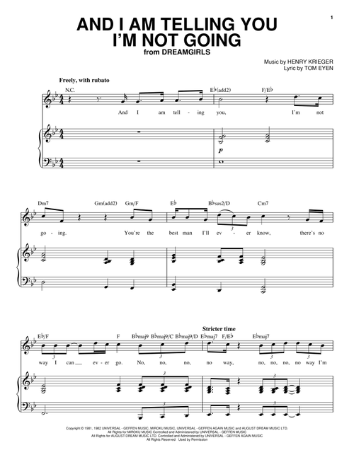 And I Am Telling You I'm Not Going - Jennifer Hudson, Tom Eyen, Henry Krieger (Piano Vocal)