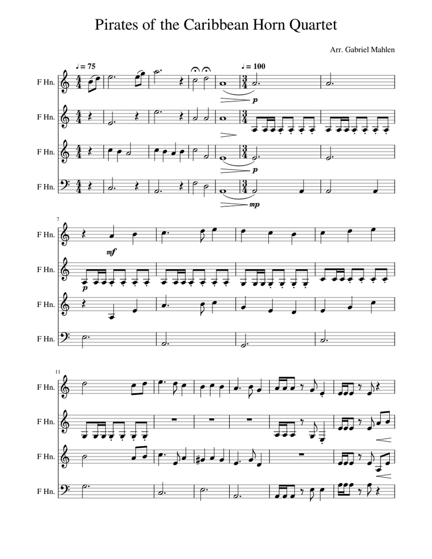 Pirates of the Caribbean - Hans Zimmer Sheet Music for French horn