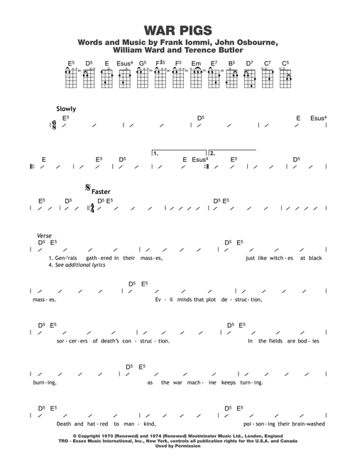 War Pigs - Black Sabbath (Ukulele Chords-Lyrics)