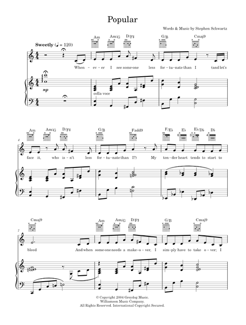 Popular (from Wicked) - Captain Louie Musical, Stephen Schwartz (Piano-Vocal-Guitar (Piano Accompaniment))