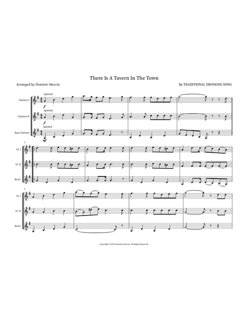 There Is A Tavern In The Town (Arr. Dominic Meccia) - Traditional Drinking Song (Small Ensemble)
