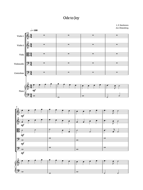 Ode to Joy for String Quintet with piano. (Arr. Heisenberg) - Beethoven (String Ensemble)