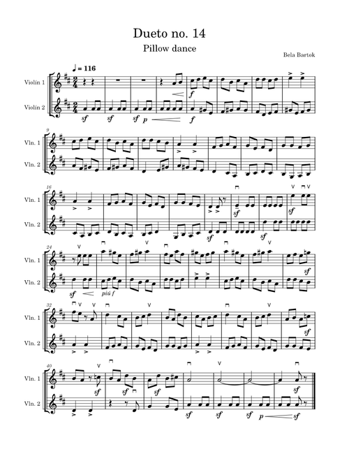 Duo 14 for Two Violins, Béla Bartók. Polster-Tanz/Pillow dance/Párnás Tánc