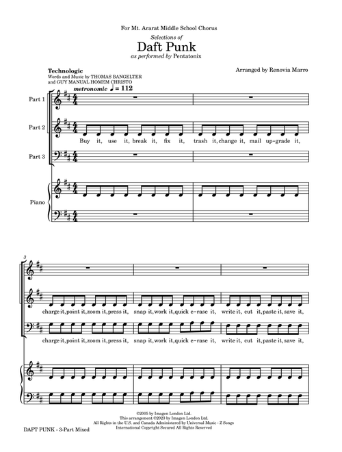 Daft Punk (Arr. Renovia Marro) - Pentatonix (Choral, 3-Part Mixed)