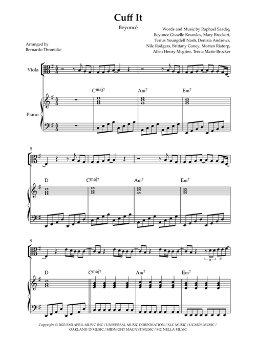 Cuff It (Arr. Bernardo Thronicke) - Beyonce (Viola and Piano)