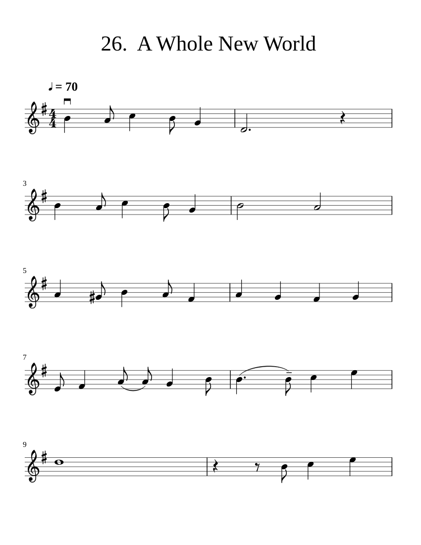 Elementary 2 (Violin) , 26. A Whole New World Sheet Music for Violin ...