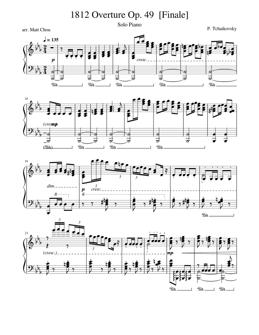 1812 Overture Op. 49 [Finale] NO CANNONS Sheet Music for Piano