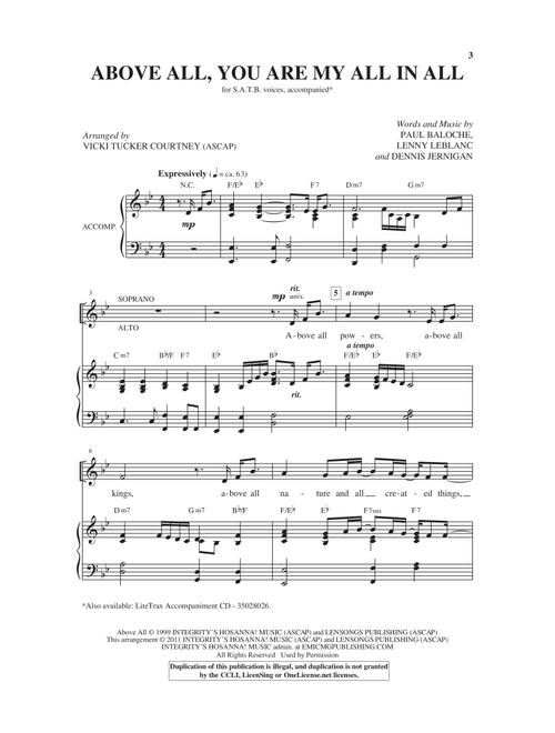 Above All, You Are My All In All (Arr. Vicki Tucker Courtney) - Paul Baloche, Lenny LeBlanc, Dennis Jernigan (Choral, SATB)