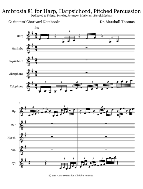 Ambrosia 81 for Harp, Harpsichord, Pitched Percussion - Celebrity Chamber Players (Small Ensemble)