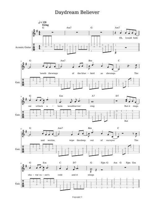 Daydream Believer - Fingerstyle Tab
