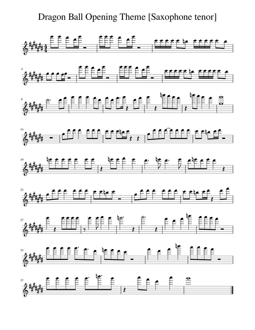 Dragon Ball Opening Theme [Saxophone tenor] Sheet music for Saxophone