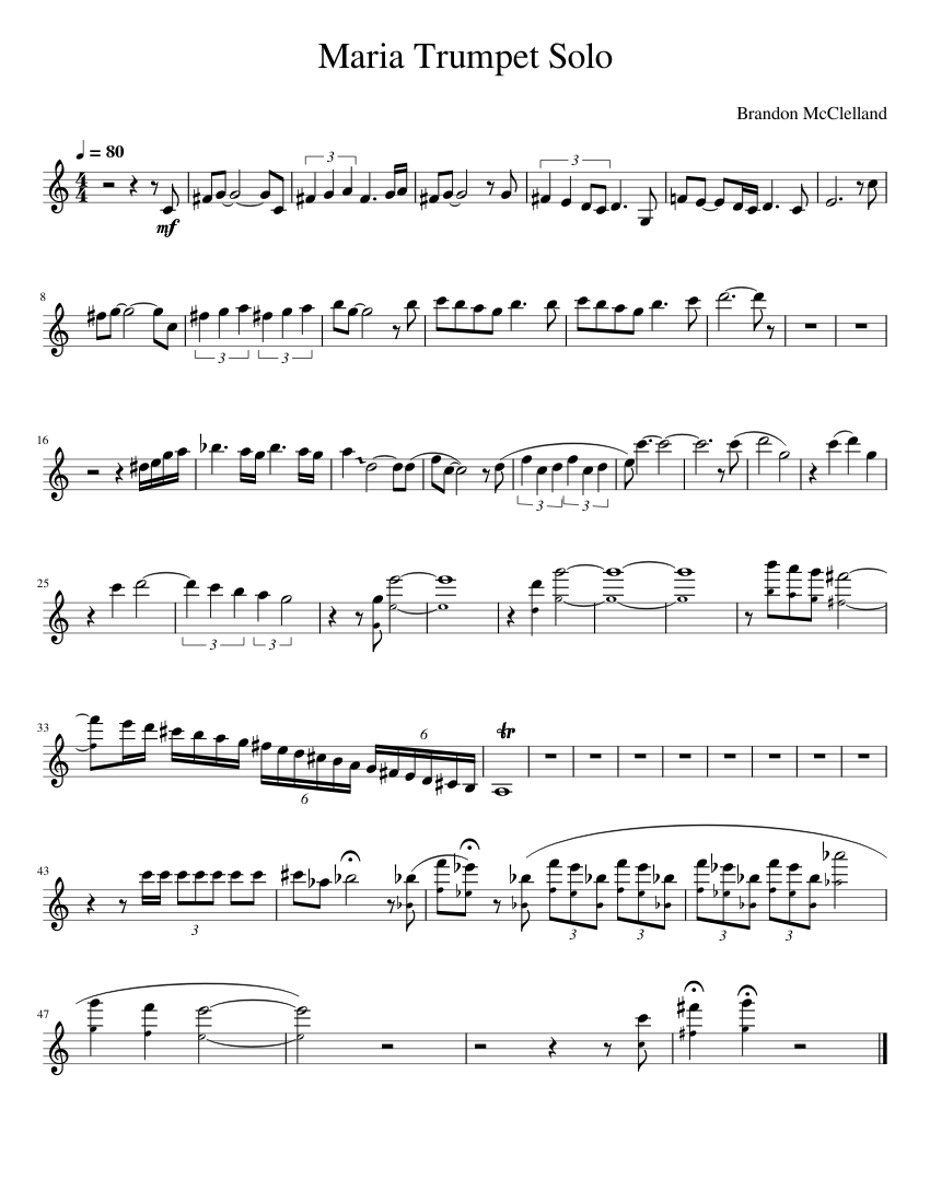 Maria Trumpet Solo Sheet Music for Trumpet in b-flat (Solo) | MuseScore.com