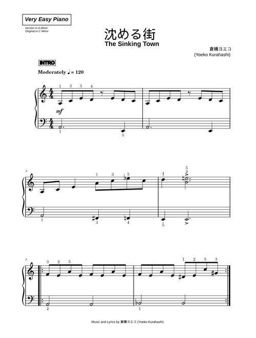 Sinking Town - Yoeko Kurahashi (Very Easy Piano)