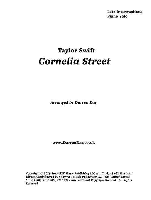 Cornelia Street (Arr. Darren Day) - Taylor Swift (Piano Solo)