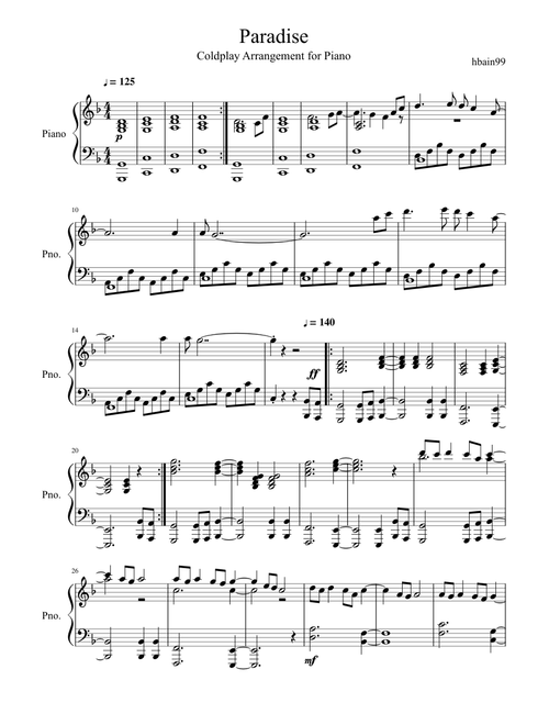 'Paradise' Coldplay Piano Arrangement 