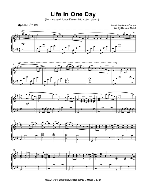 Life In One Day (Arr. Kristen Allred) - Howard Jones (Piano Solo)