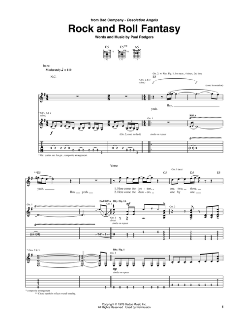 Rock And Roll Fantasy - Bad Company (Guitar Tab)