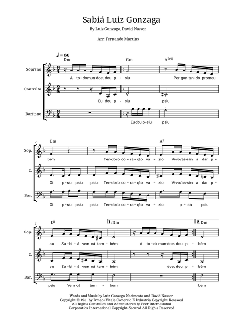 Sabia (Arr. Fernando Martins) - Luiz Gonzaga, David Nasser (Choral, SAB)