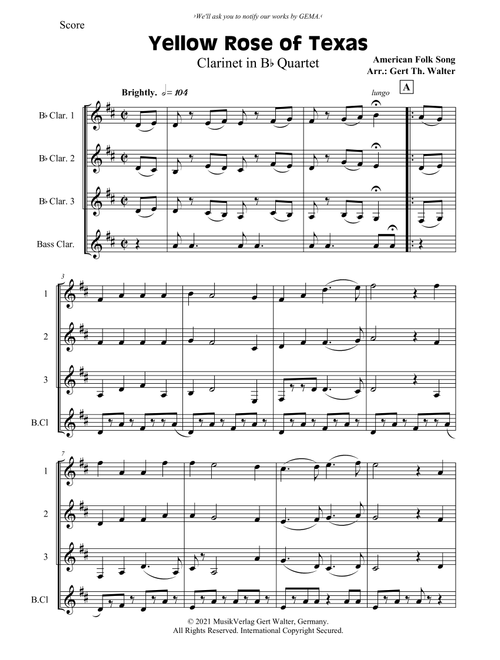Yellow Rose of Texas (Arr. Gert Th. Walter) - American Folk Song (Woodwind Ensemble)