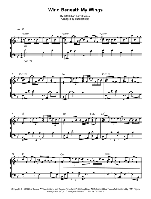 Wind Beneath My Wings (Arr. Tunescribers) - Jeff Silbar, Larry Henley (Piano Solo)
