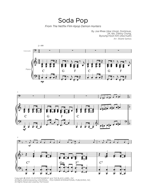 Soda Pop (Arr. Bisdre Santos) - Saja Boys (Cello and Piano)