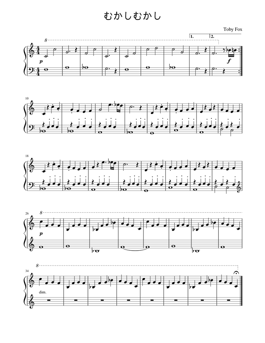 ブリトニー・フォックス　楽譜 Once Upon A Time – Toby Fox むかしむかし Sheet Music for