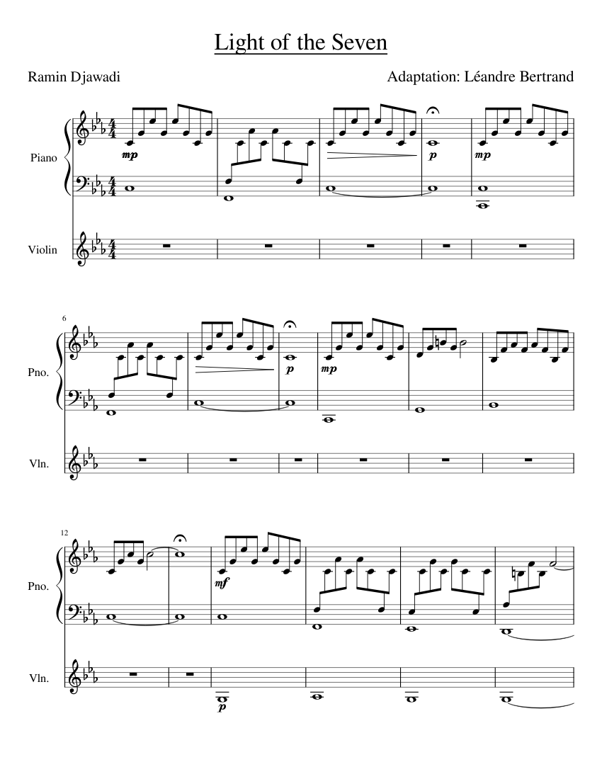 Light of the Seven Sheet music for Piano, Violin | Musescore.com