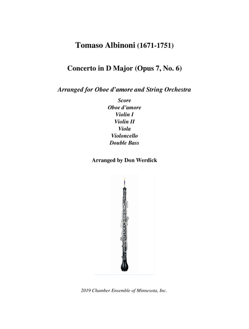Concerto for Oboe d’amore in D Major, Op. 7 No 6 and String Orchestra (Arr. Don Werdick (1946 - )) - Tomaso Albinoni (1671-1751) (Orchestra)