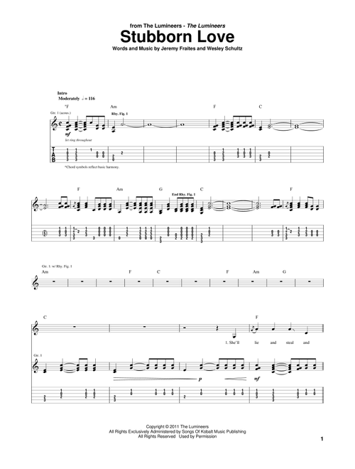 Stubborn Love - The Lumineers (Guitar Tab)