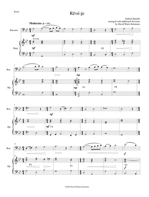 Rêvé-je (Am I dreaming) for bassoon and harp (Arr. David Warin Solomons) - Gabriel Bataille (Instrumental Duet)