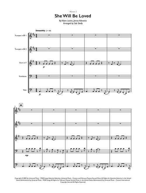 She Will Be Loved (Arr. Seb Skelly) - Maroon5 (Brass Ensemble)