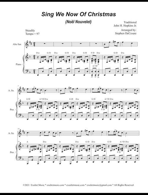 Sing We Now Of Christmas (Noël Nouvelet) (Alto Saxophone and Piano) (Arr. Stephen DeCesare) - Traditional John H Hopkins Jr (Alto Sax and Piano)