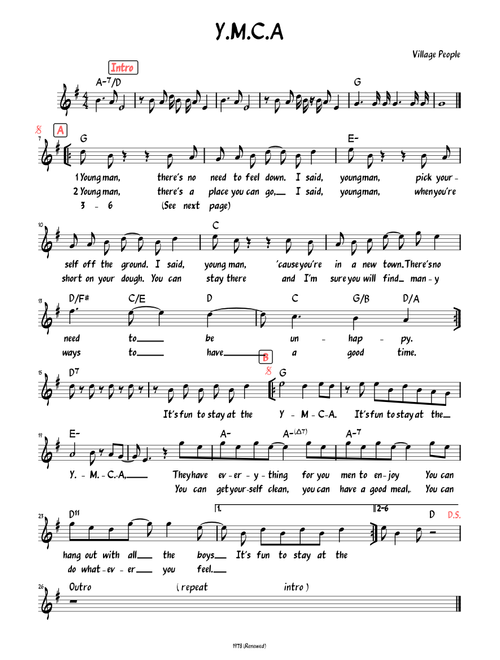 Y.M.C.A. (Lead sheet with lyrics )