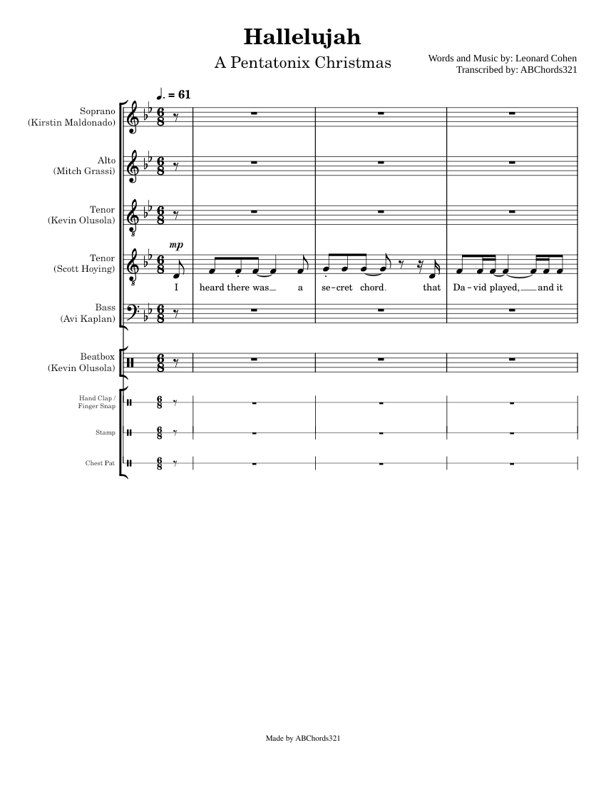 Hallelujah | Pentatonix [Full Sheet Music/Transcription] Sheet music ...