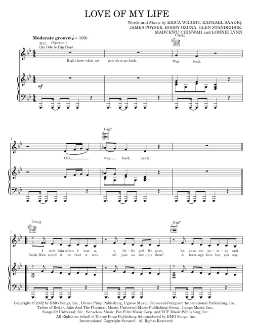 Love Of My Life (An Ode To Hip Hop) - Erykah Badu (Piano-Vocal-Guitar)