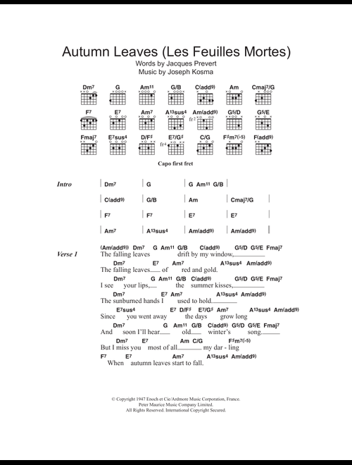 Autumn Leaves (Les Feuilles Mortes) - Eva Cassidy (Guitar Chords-Lyrics)