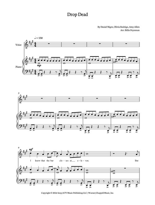 Drop Dead (Arr. Billie Feynman) - Olivia Rodrigo (Piano Solo)