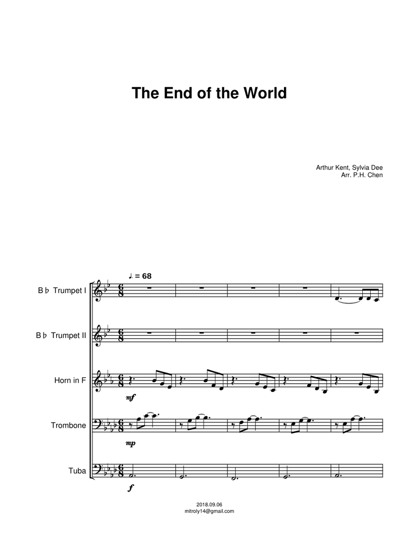 The End of the World Sheet Music for Trombone, Tuba, Trumpet
