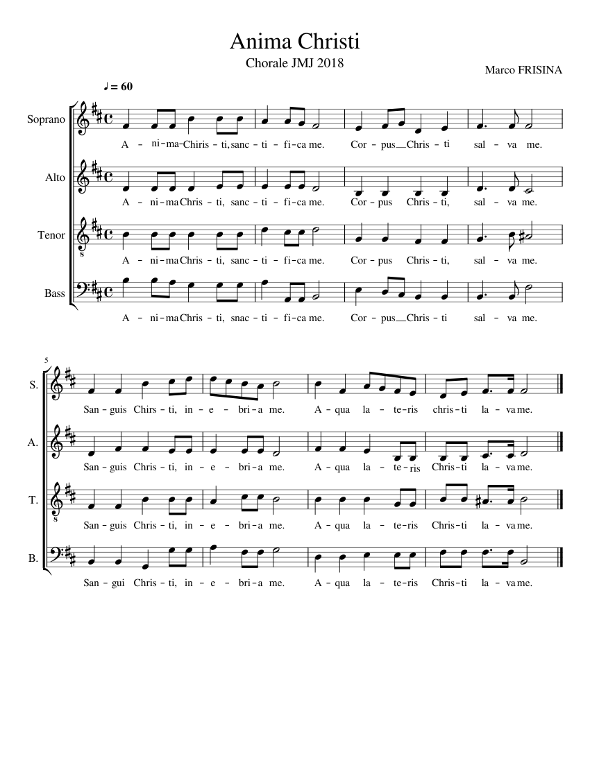 Anima Christi Sheet Music for Soprano, Alto, Tenor, Bass voice (Choral ...