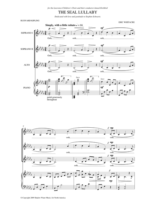 The Seal Lullaby - Eric Whitacre (Choral, SSA)