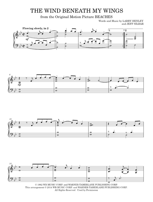 Wind Beneath My Wings, The - Bette Midler (Piano Solo)