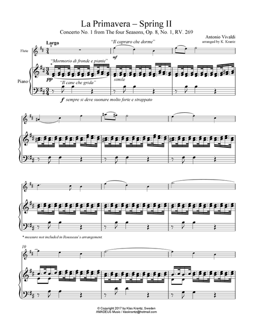 Largo (ii) from La Primavera (Spring) RV. 269 for flute and piano (Arr. K. Krantz) - A. Vivaldi (Flute and Piano)