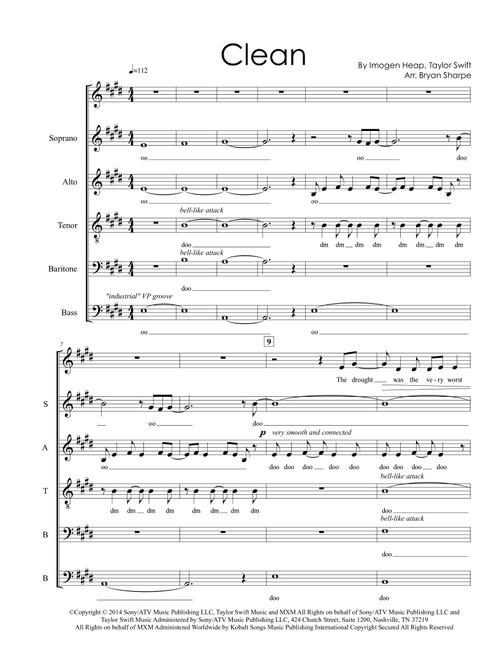 Clean (Arr. Bryan Sharpe) - Taylor Swift (Choral, SATB)