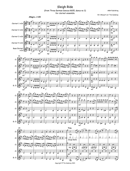 Sleigh Ride (Arr. Tim Cambray) - W A Mozart (Woodwind Ensemble)