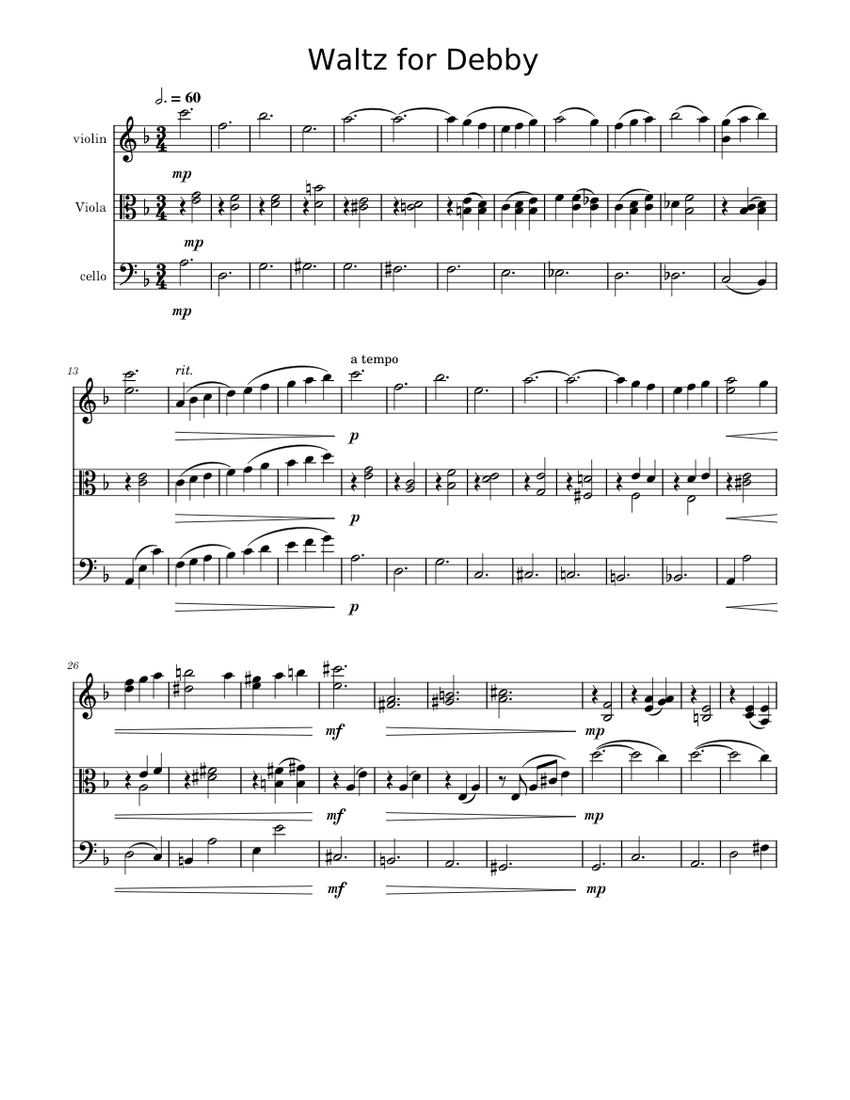 Waltz For Debby – Unknown author Sheet Music for Violin, Viola