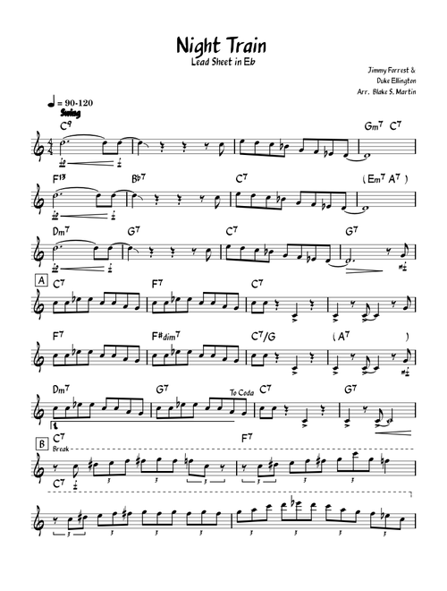 Night train – Jimmy Forrest Night Train In Eb (Eb lead sheet)