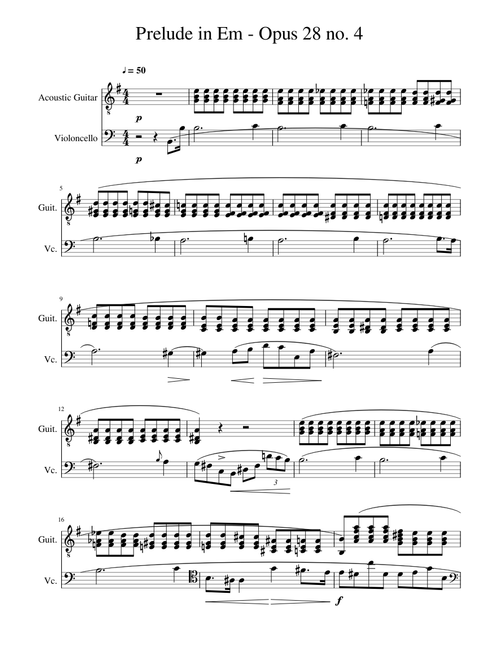 Prelude in Em - Opus 28 no. 4 for guitar and cello